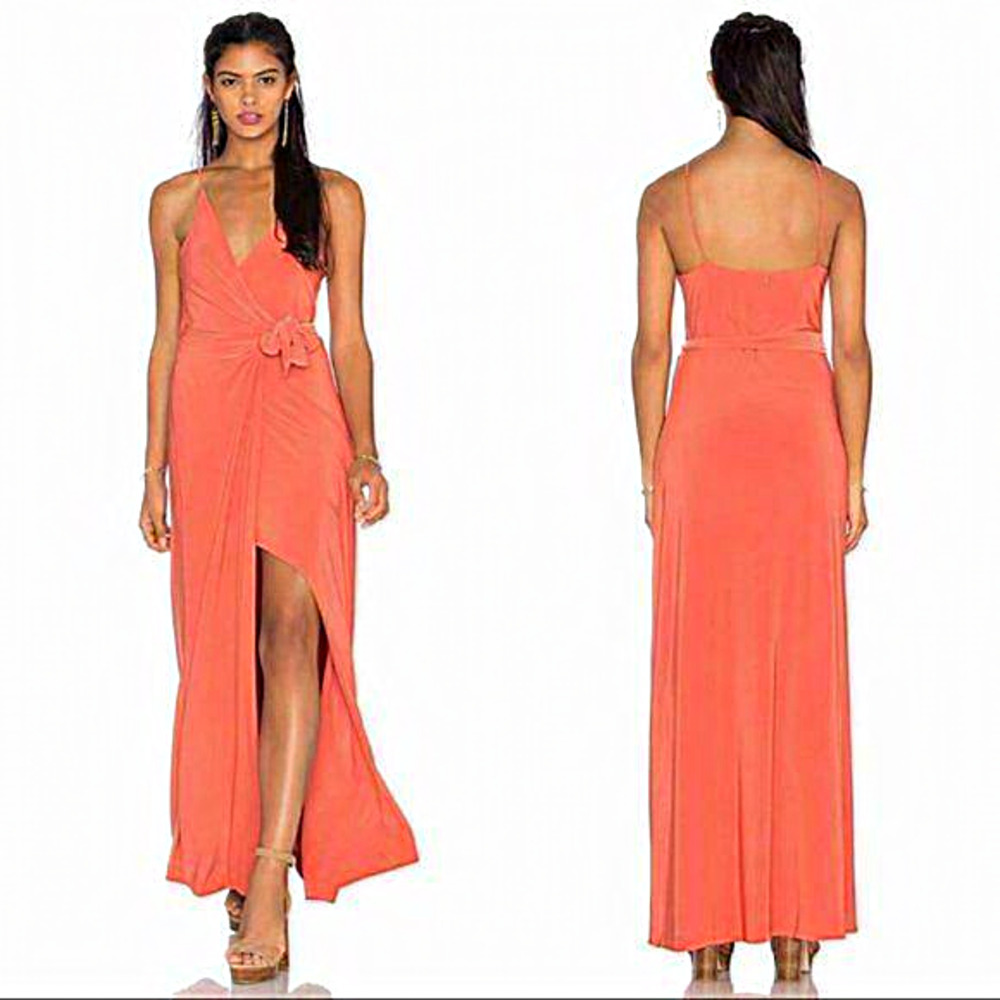 Misa Los Angeles Veronika Wrap Tie Maxi Dress Neon Orange Women Size Small